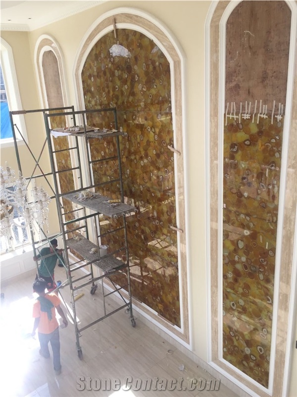 Yellow Gemstone Semi Precious Stone Slabs for Panels Wall Tiles