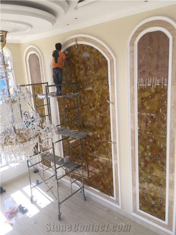 Yellow Gemstone Semi Precious Stone Slabs for Panels Wall Tiles