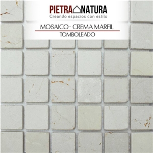 Mosaico Crema Marfil Tumbled, Crema Marfil Classico Beige Marble Mosaic