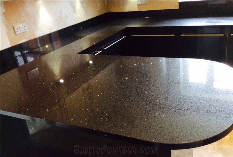 Quartz Black Mirror Chip Work Top