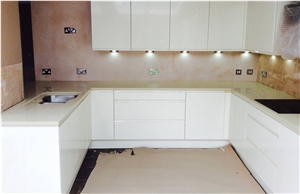 Sandstorm Quartz Work Top with a Recess Drainer for a Kitchen in Leigh