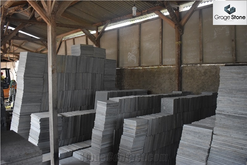 Andesite Stone Flamed Slabs & Tiles, Indonesia Grey Basalt Slabs & Tiles