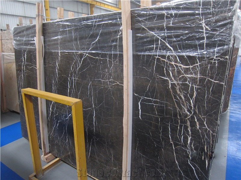 Nero Saint Laurent Brown Polished Marble Slabs, Nero St Laurent Black Marble Slabs & Tiles