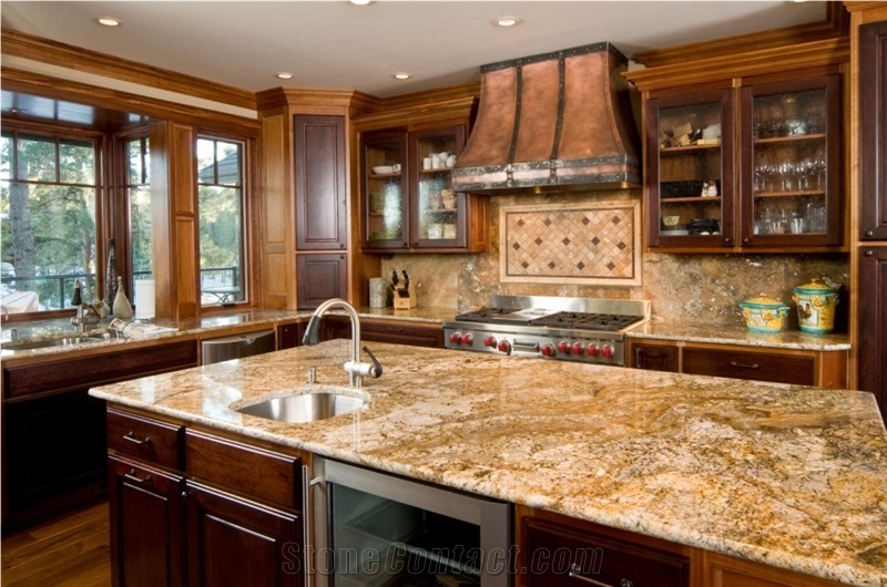 Golden Brazil Granite Kitchen Perimeter Top and Island Top