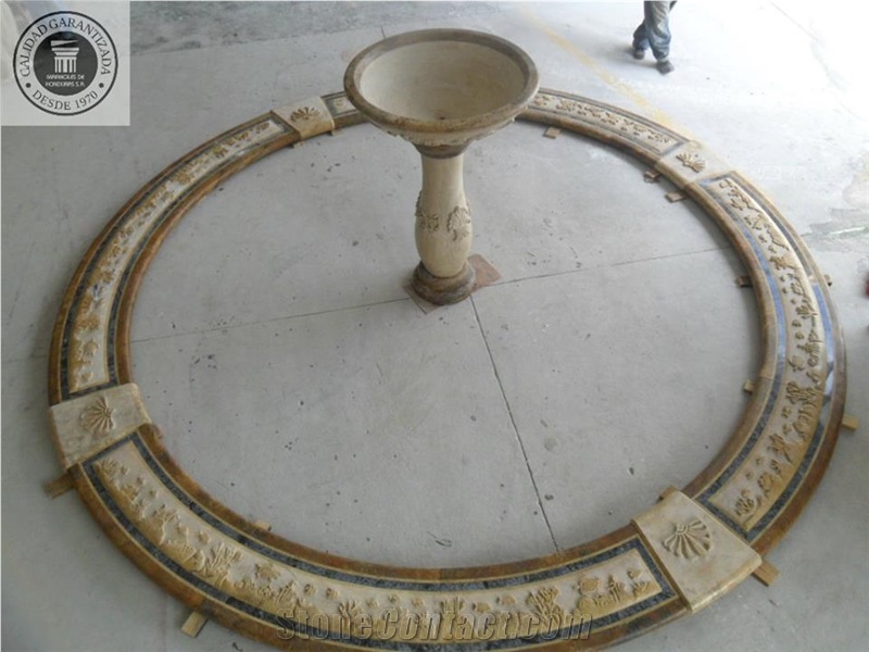 Fountain in Materials: Angelica Travertine, Travertine Golden Brown, Azul Bahia