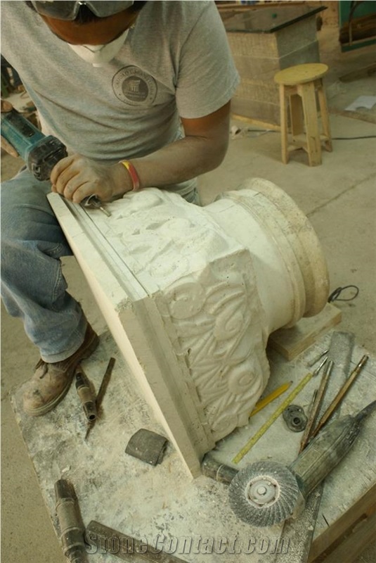 Mexican Coral Stone Carved Column Base