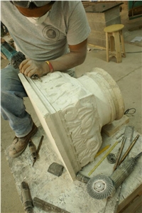 Mexican Coral Stone Carved Column Base