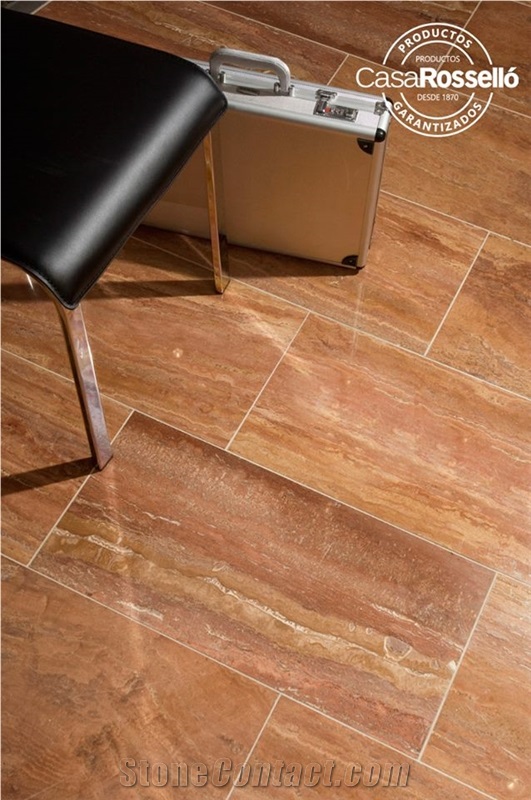 Travertino Rojo Imperial Floor Tiles, Honed Filled