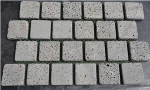 Tumbled Basalt Pavers on Mesh
