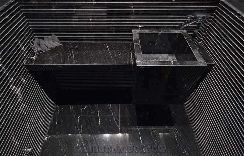 Black Marble Bathroom Custom Design Top and Farm Sink