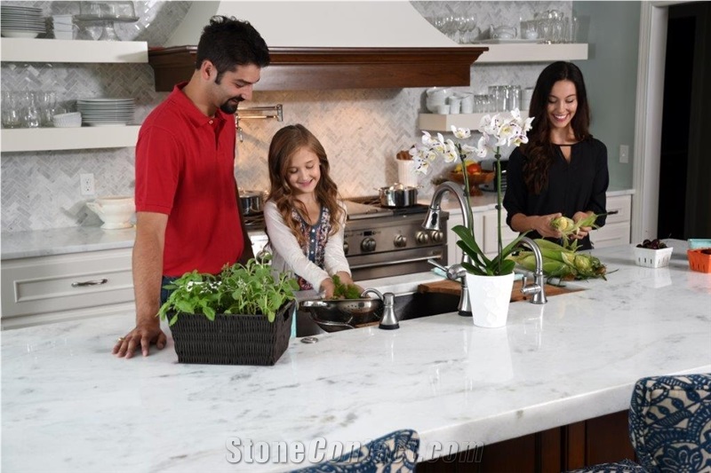 Calacatta Carrara White Marble Countertop Perimeter Top and Island Top