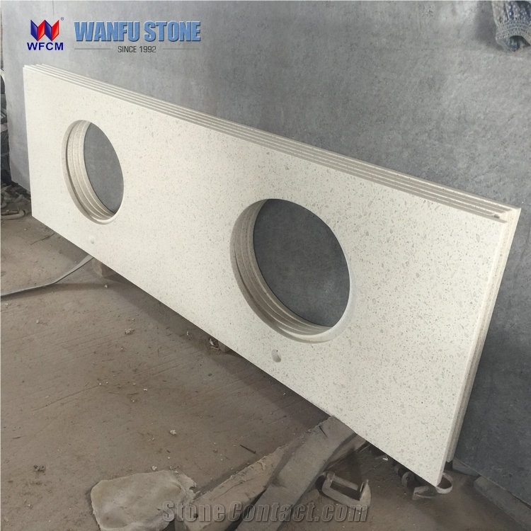 Modern Beige Synthetic Quartz Vanity Top with Sink