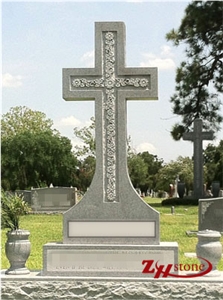 Cheap Price Double Vases Cross Design G603/ Sesame White/ Light Gray Granite Single Upright Headstone