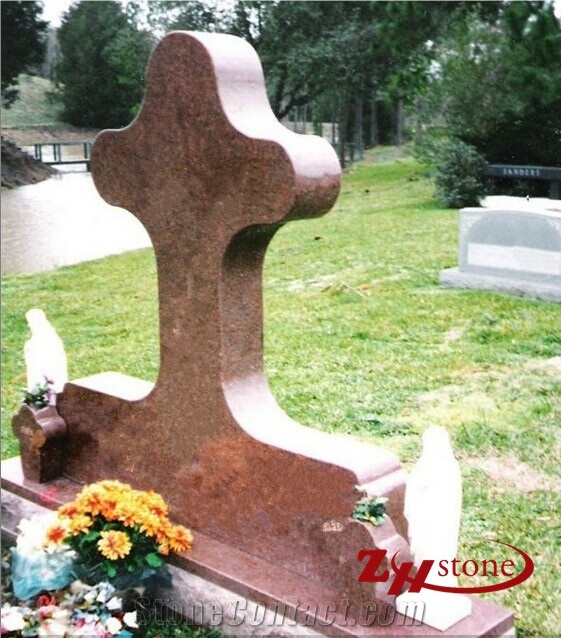Cheap Price Double Vases Cross Design G603/ Sesame White/ Light Gray Granite Single Upright Headstone