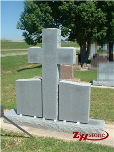 Cheap Price Double Vases Cross Design G603/ Sesame White/ Light Gray Granite Single Upright Headstone