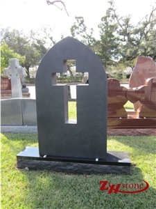 Cheap Price Double Vases Cross Design G603/ Sesame White/ Light Gray Granite Single Upright Headstone