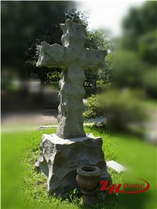 Cheap Price Double Vases Cross Design G603/ Sesame White/ Light Gray Granite Single Upright Headstone