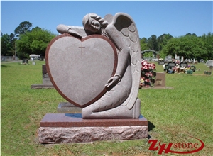 Good Quality Custom Weeping Angle Withe Heart Single Design Indian Red/ Imperial Red Granite Upright Headstone Good Quality Custom Weeping Angle Withe Heart Single Design Indian Red/ Imperial Red Granite Upright Headstone