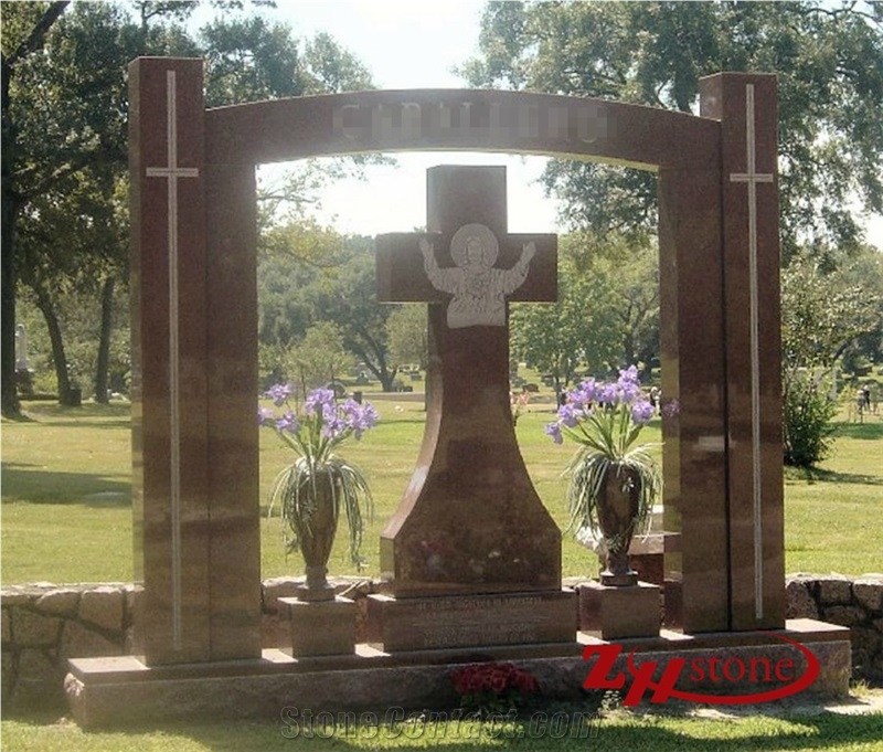 Good Quality Custom Weeping Angle Withe Heart Single Design Indian Red/ Imperial Red Granite Upright Headstone