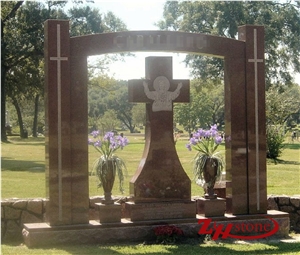 Good Quality Custom Weeping Angle Withe Heart Single Design Indian Red/ Imperial Red Granite Upright Headstone