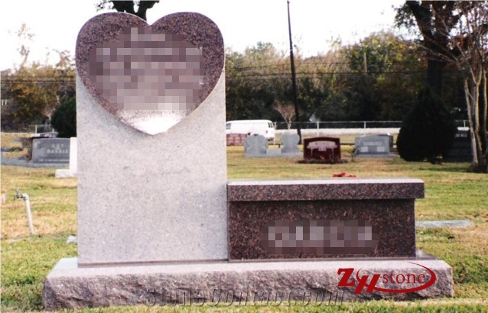 Good Quality Custom Weeping Angle Withe Heart Single Design Indian Red/ Imperial Red Granite Upright Headstone