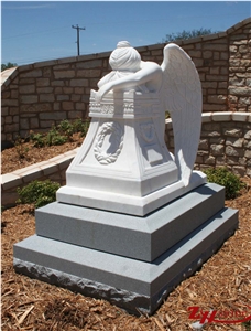 Marble Weeping Angle with Granite Base Tombstone Design/ Monument Design/ Single Monuments/ Single Monuments/ Upright Monuments/ Custom Monuments