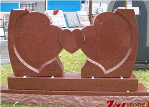 Polished Custom Heart Design with Two Bases Indian Red/ Imperial Red Granite Upright Double Headstone