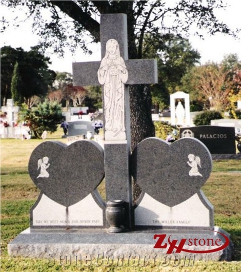 Polished Custom Heart Design with Two Bases Indian Red/ Imperial Red Granite Upright Double Headstone