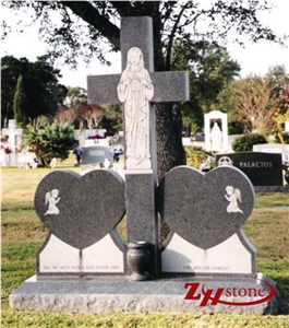 Polished Custom Heart Design with Two Bases Indian Red/ Imperial Red Granite Upright Double Headstone
