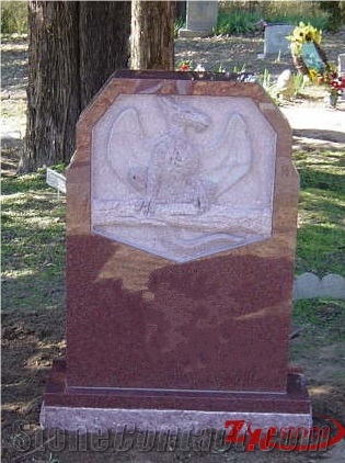 Unique Design Drogan Carving Indian Red/ Imperial Red Granite Single Upright Tombstone Design