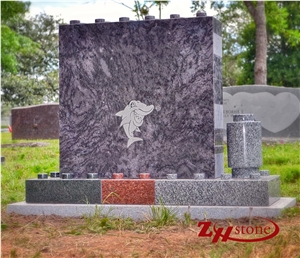 Unique Design Drogan Carving Indian Red/ Imperial Red Granite Single Upright Tombstone Design