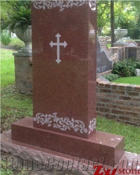 Western Style Cross Engraving Upright Double Bases Indian Red/ Imperial Red Granite Monument