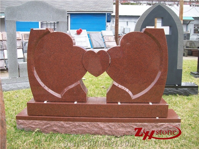 Western Style Cross Engraving Upright Double Bases Indian Red/ Imperial Red Granite Monument