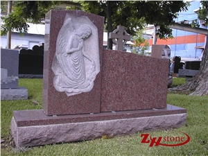 Western Style Cross Engraving Upright Double Bases Indian Red/ Imperial Red Granite Monument