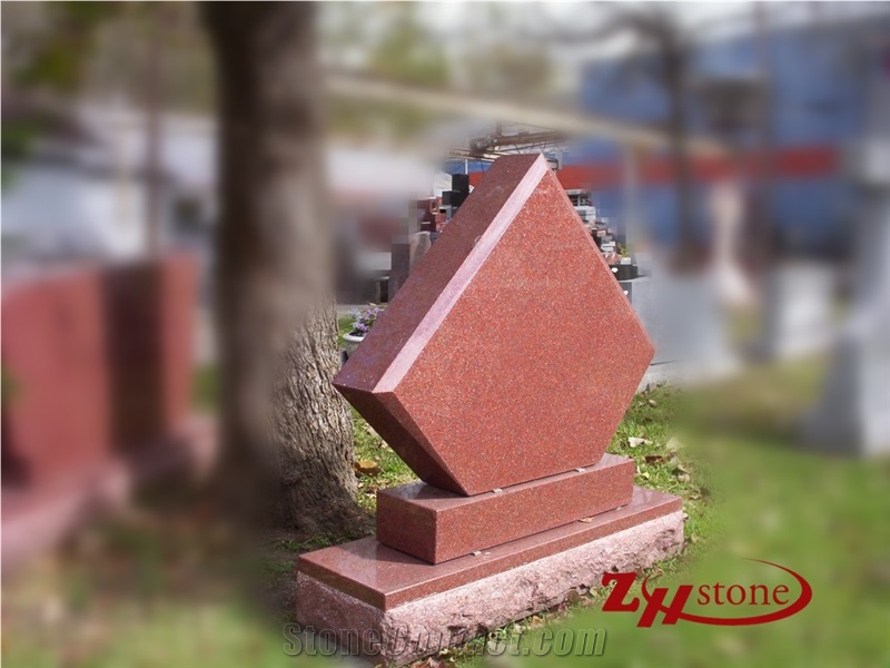 Western Style Cross Engraving Upright Double Bases Indian Red/ Imperial Red Granite Monument