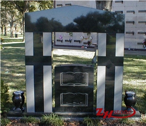Western Style Double Heart with Cross Dark Gray/ G654/ Sesame Gray Granite Double Upright Monument