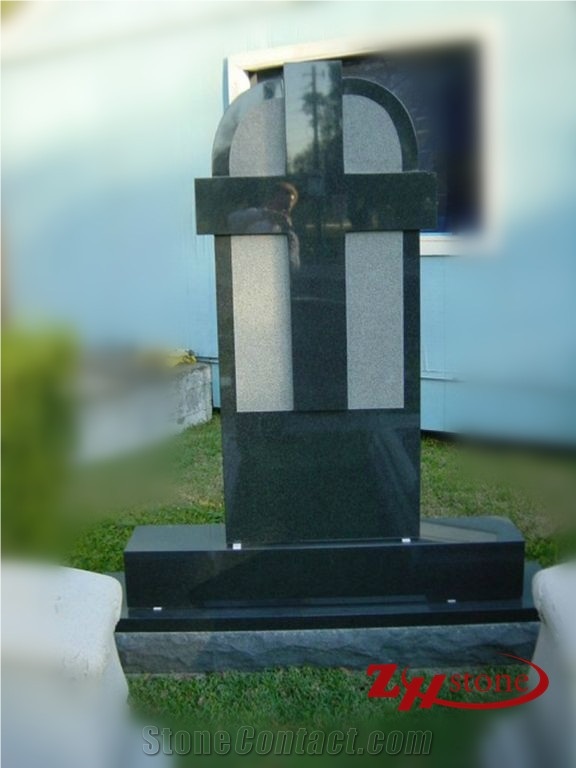 Western Style Double Heart with Cross Dark Gray/ G654/ Sesame Gray Granite Double Upright Monument