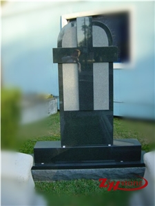 Western Style Double Heart with Cross Dark Gray/ G654/ Sesame Gray Granite Double Upright Monument
