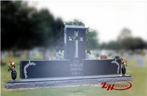 Western Style Double Heart with Cross Dark Gray/ G654/ Sesame Gray Granite Double Upright Monument