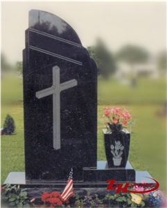 Western Style Double Heart with Cross Dark Gray/ G654/ Sesame Gray Granite Double Upright Monument