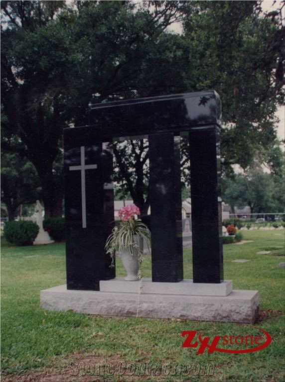 Western Style Double Heart with Cross Dark Gray/ G654/ Sesame Gray Granite Double Upright Monument