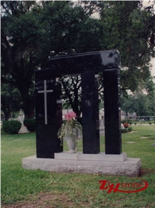 Western Style Double Heart with Cross Dark Gray/ G654/ Sesame Gray Granite Double Upright Monument