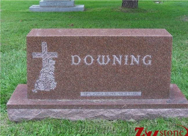 Western Style Simply Straight Style Indian Red/ Imperial Red Granite Upright Headstone
