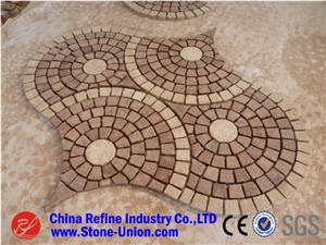 Beige Granite Cubestone Paving Stes, China Beige Granite Cobble Stone for Paving Outside in Mesh