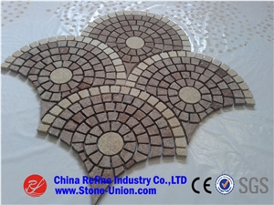 Beige Granite Cubestone Paving Stes, China Beige Granite Cobble Stone for Paving Outside in Mesh