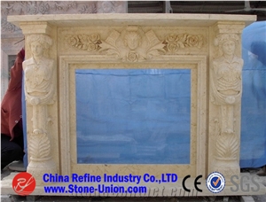 Beige Limestone Carved Fireplace,Fireplace Design Ideas,Fireplace Decorating,Fireplace Surround,Natural Stone Fireplaces
