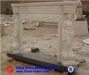 Beige Marble Fireplace, Customized Fireplace,Human-Sculptured Fireplace,Roman Style Fireplace,Angel Pattern Fireplace,Woman Pattern Frieplace