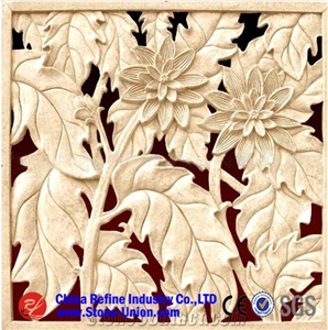 China Beige Marble Flower Relief,Engravings,Relieve,Reliefs,Wall Reliefs,Embossments