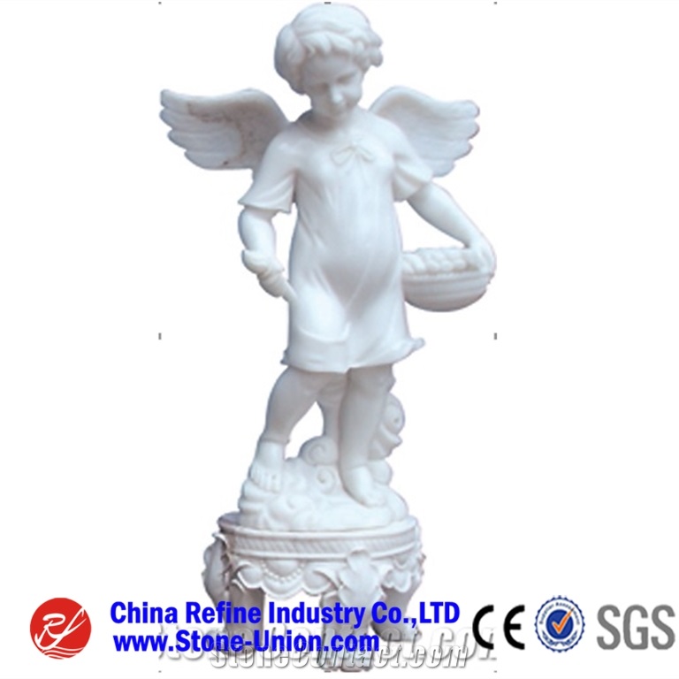 China White Marble Angel Figurines Statue, White Marble Statues,Garden Sculptures,Statues,Handcarved Sculptures,Western Statues,Landscape Sculptures
