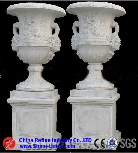 Classic White Carved Stone Vases/Flower Pot,Flower Stand,Planter Pots,Outdoor Planters,Exterior Planters